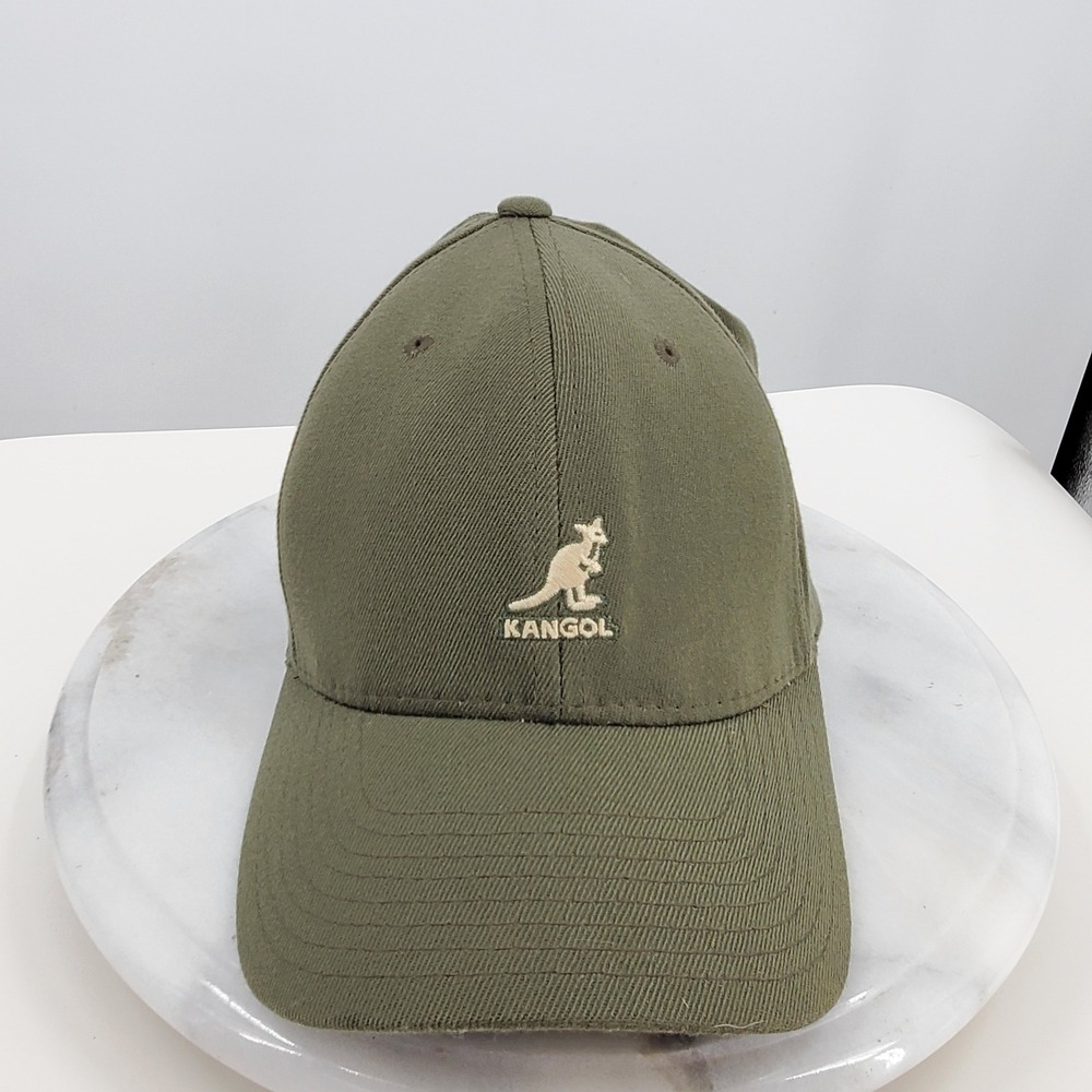 Kangol Flexfit Wool Blend Baseball Cap Olive Green Kangaroo Logo Preppy L/XL - Picture 1 of 10